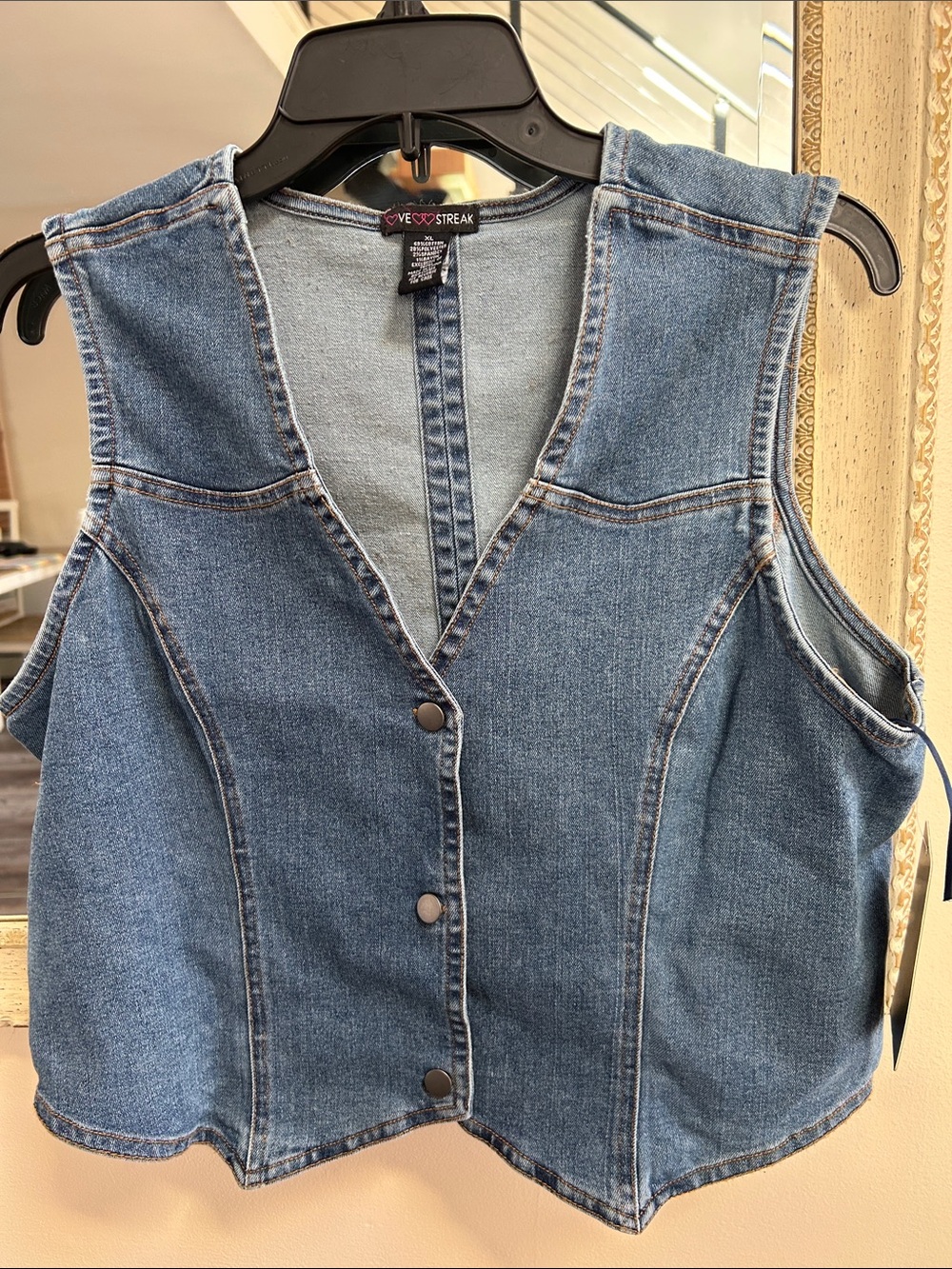 Love Streak Women's Blue Denim Crop Vest